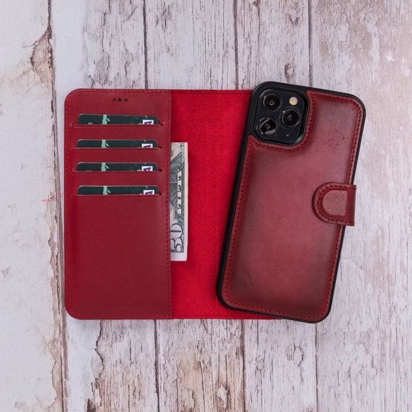 iPhone 12/Mini Premium Leather Wallet Case Red - Picture 11 of 12